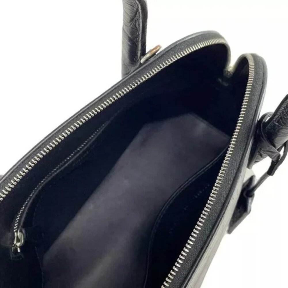 100% Auth BALENCIAGA Ville Top Handle S Black White Leather Handbag 859-113024 - Picture 12 of 14